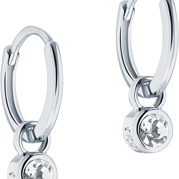 Men's Silver Tone Crystal Huggie Hoop Earrings Hypoallergenic Brass Jewelry - Picture 1 of 6